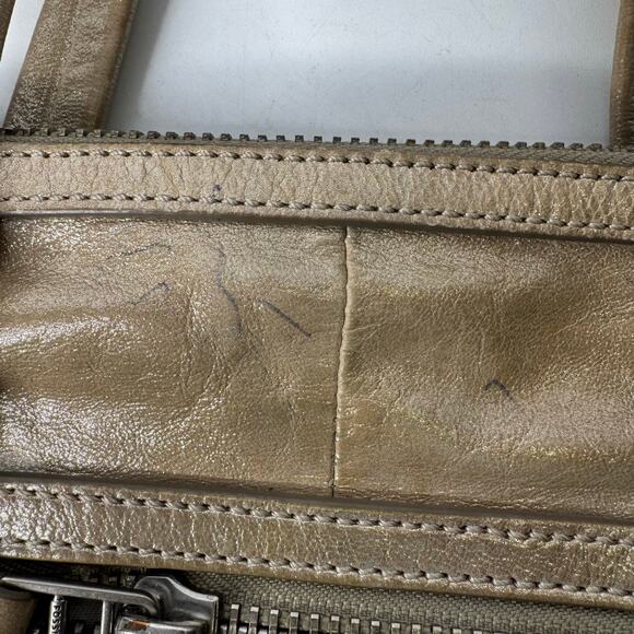 Vintage FOSSIL Gold Metallic Leather Shoulder Bag Purse Dawson Satchel - Picture 5 of 10